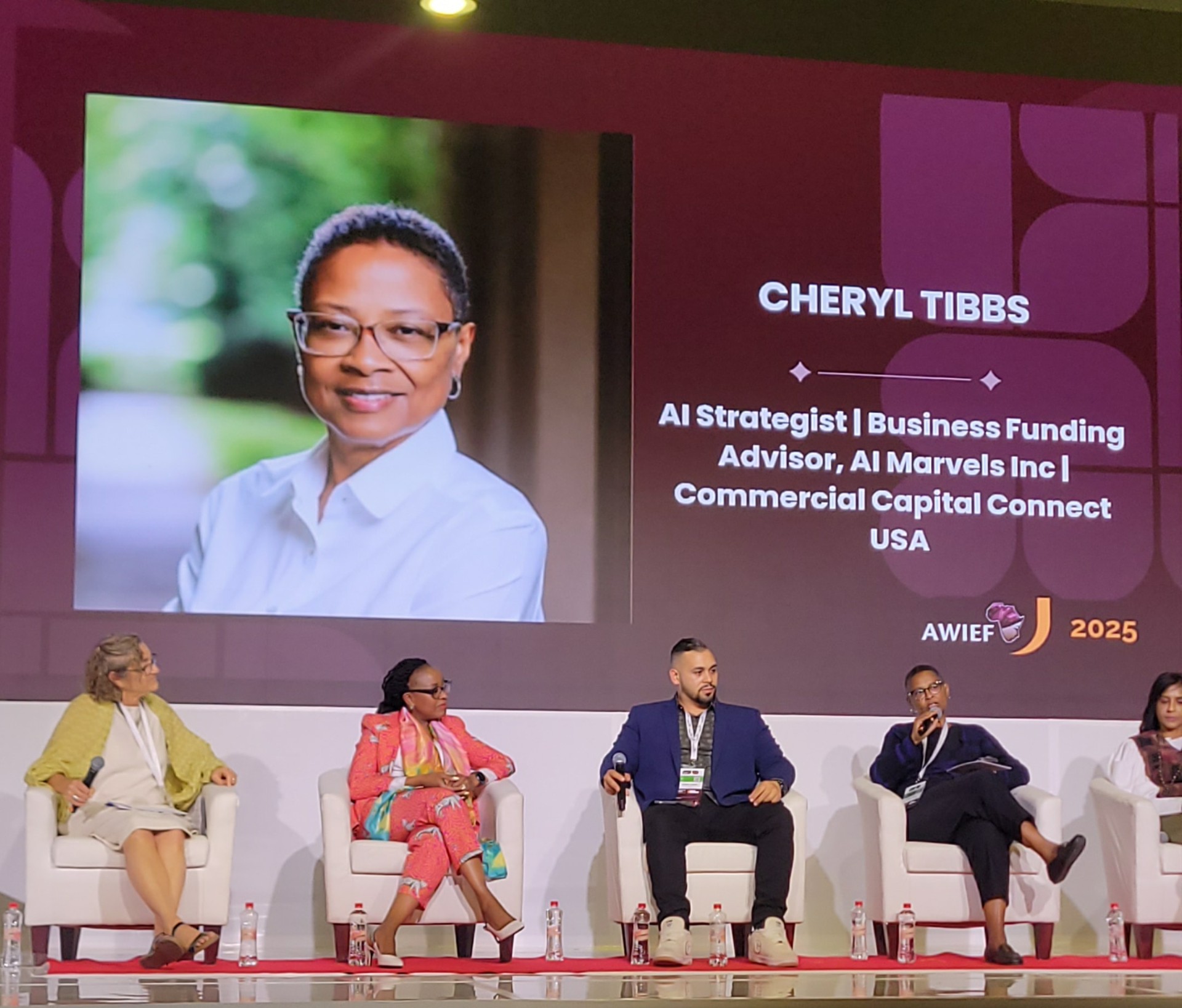 Cheryl Tibbs speaking on panel at AWIEF 2025, Cape Town, South Africa